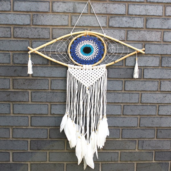 Duży Ochronny Łapacz Snów - Makrama - Evil Eye - Czarny