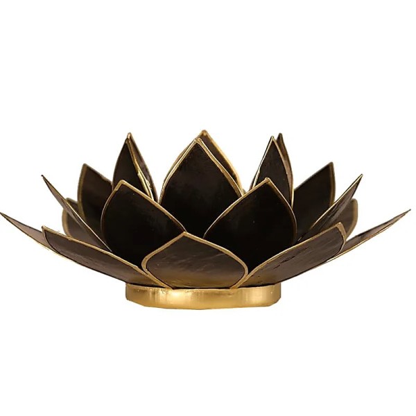 Świecznik tealight Muszla Capiz Kwiat Lotosu czarne złoto 13,5 cm