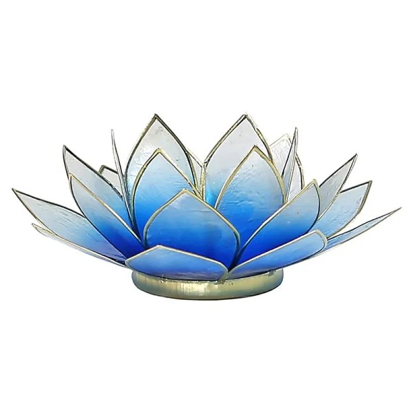 Świecznik tealight Muszla Capiz Kwiat Lotosu jasnonieb13,5cm