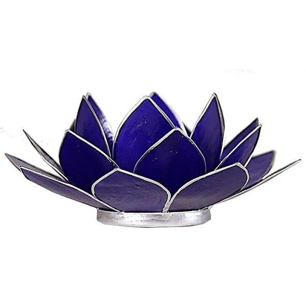Świecznik tealight Muszla Capiz Kwiat Lotosu czakra indygo srebrne 13,5cm