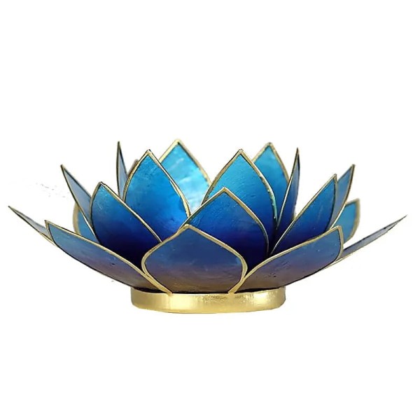 Świecznik tealight Muszla Capiz Kwiat Lotosu fioletowo niebieski 13,5cm