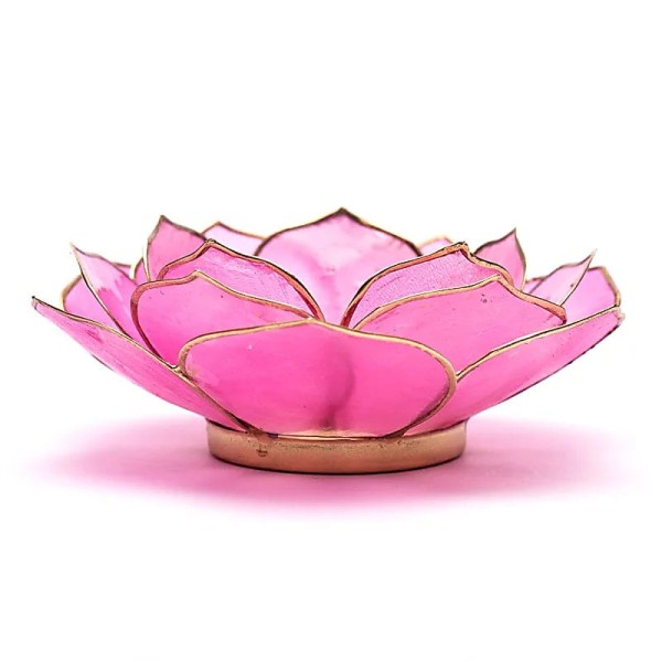 Świecznik tealight Muszla Capiz Kwiat Lotosu jasnoróżowe złoto 13,5cm