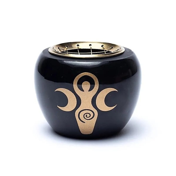 Żelazna Kadzielnica z sitkiem, czarno-złoty symbol bogini 9x7 cm