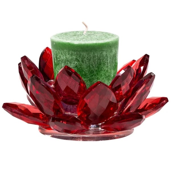 Świecznik kryształowy Lotos - czerwony 11 x 5,5 cm