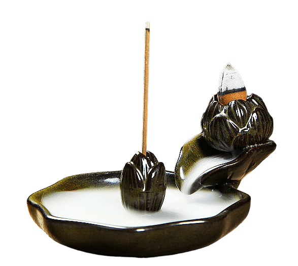 Kominek zapachowy Brązowy na kadzidełka z przepływem zwrotnym Backflow Kwiaty lotosu 13cm 