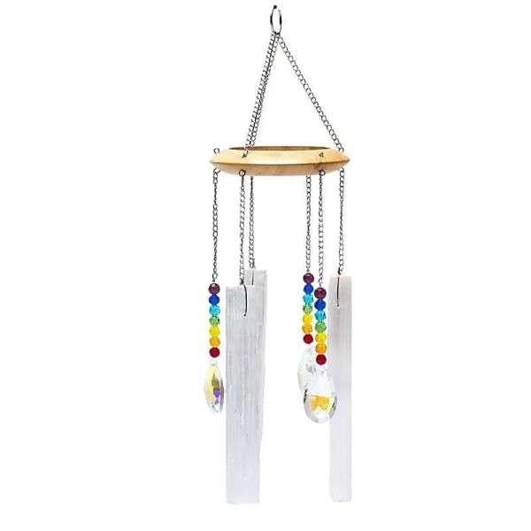 Dzwonek wietrzny Kryształy Feng Shui i selenit 35 x 9,5 cm