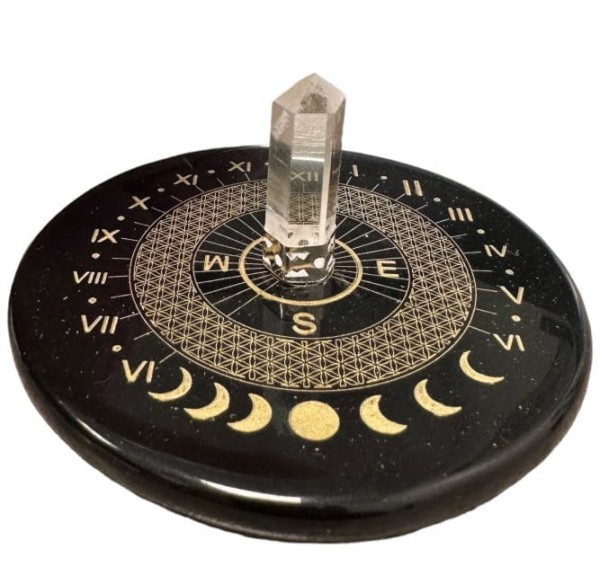 Tablica do wróżenia z czarnego onyksu Kwiat życia z kryształem górskim 8cm