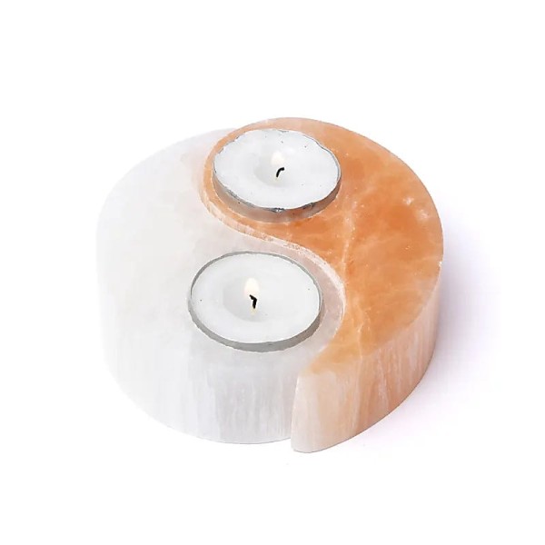 Świecznik na tealighty z selenitu Ying&Yang, tealighty gratis 