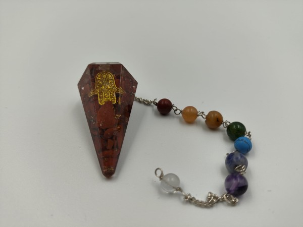 Wahadełko z orgonitem czakry Hamsa - Czerwony Jaspis