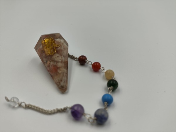 Wahadełko z Orgonitem Czakry Hamsa różowa