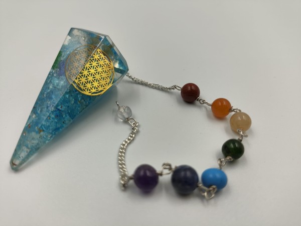 Wahadełko z Orgonitem Czakry - Kwiat Życia niebieski