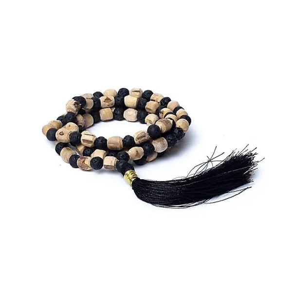 Różaniec Mala tulsi/kamień lawowy w woreczku 