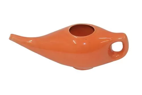 Ceramiczny dzbanek do płukania zatok neti w kolorze pomarańczowym