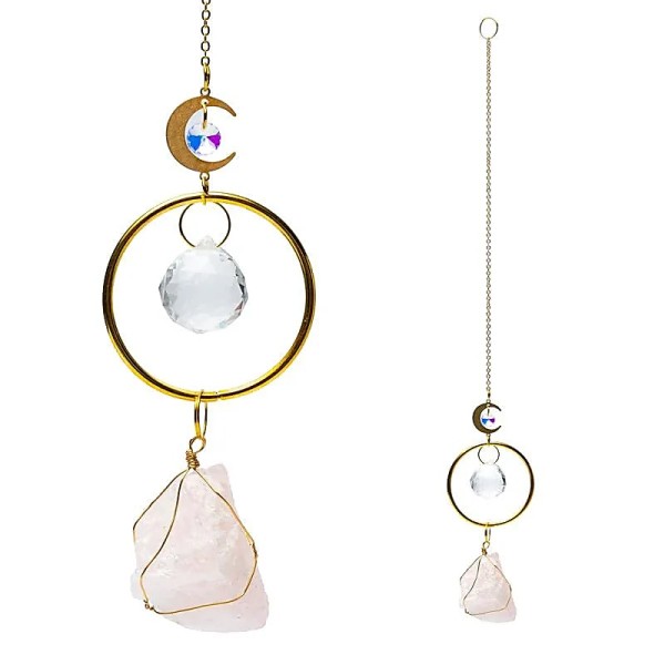Łapacz słońca Suncatcher z księżycem i kwarcem różowym 35 cm