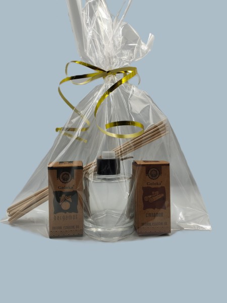 Zestaw do Aromaterapii – Karafka, Patyczki, Olejki Goloka Eukaliptus i Bergamota 10ml