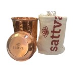 MIEDZIANY kubek z pokrywką - TŁOCZONY - naczynie 350 ml Sattva 