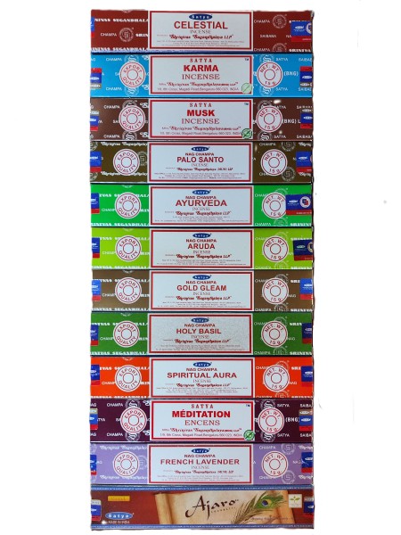 Kadzidełka Satya Zestaw 12x15g MIX Naturalne Indie Nag Champa Medytacja Joga