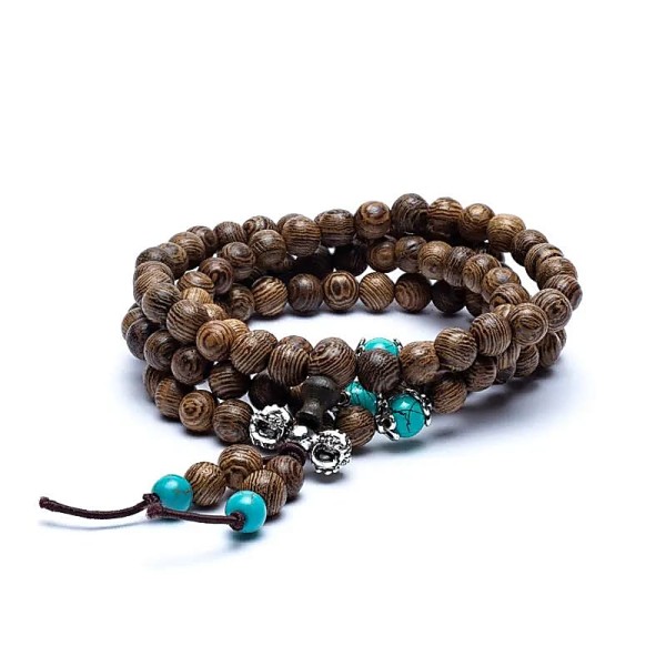 Mala Buddyjska 108 koralików Drewniana z Koralikami Dekoracyjnymi i Dorje Elastyczna